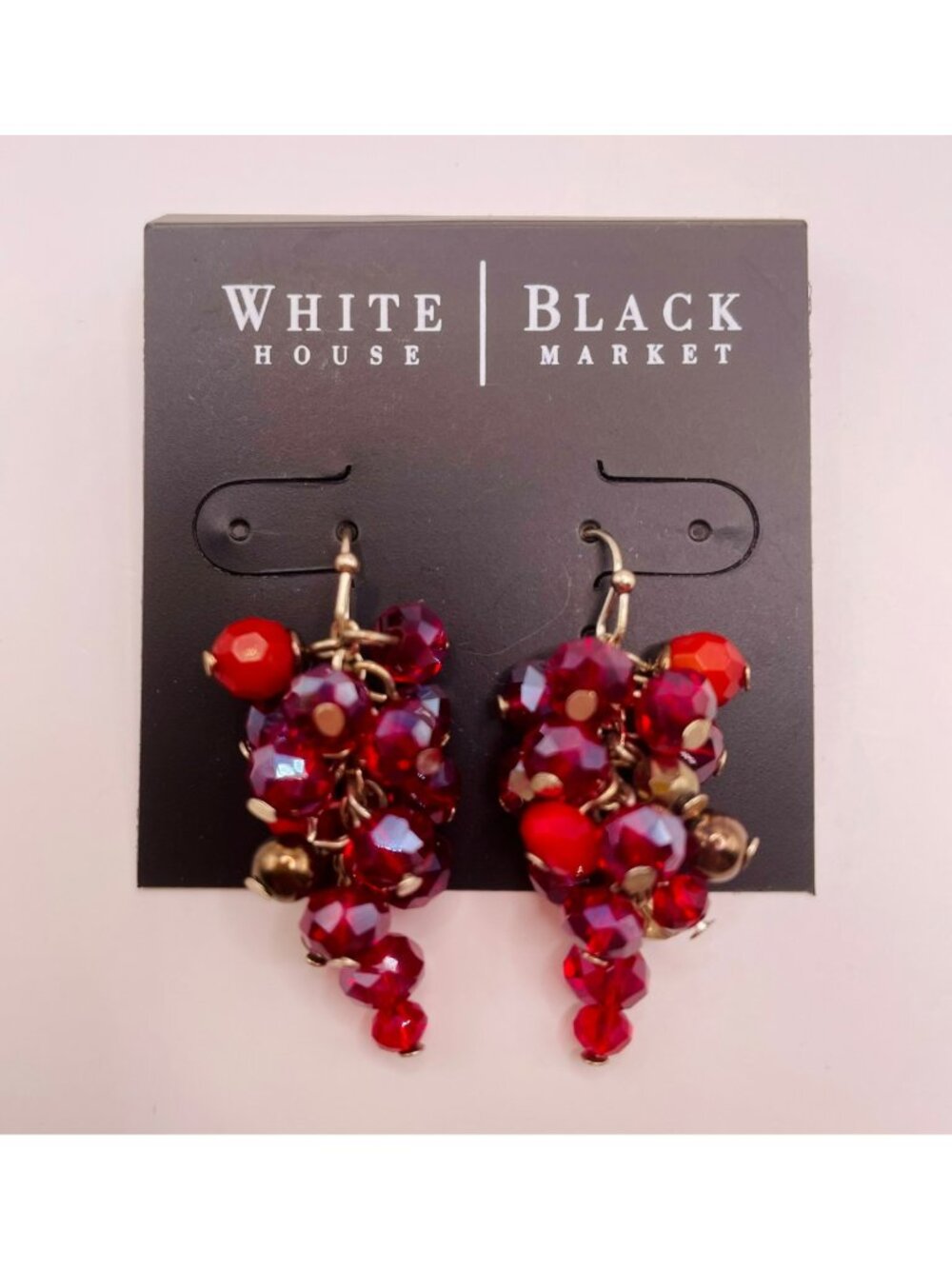White House Black Market Red Beaded Cluster Drop Earrings-100B